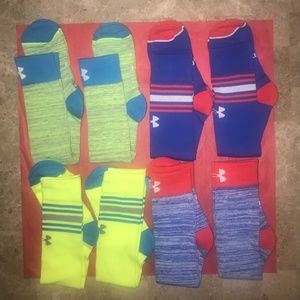 Under Armour Tall Training Socks Bundle Lot 8 Pair Neon Colorful Yellow Red Blue